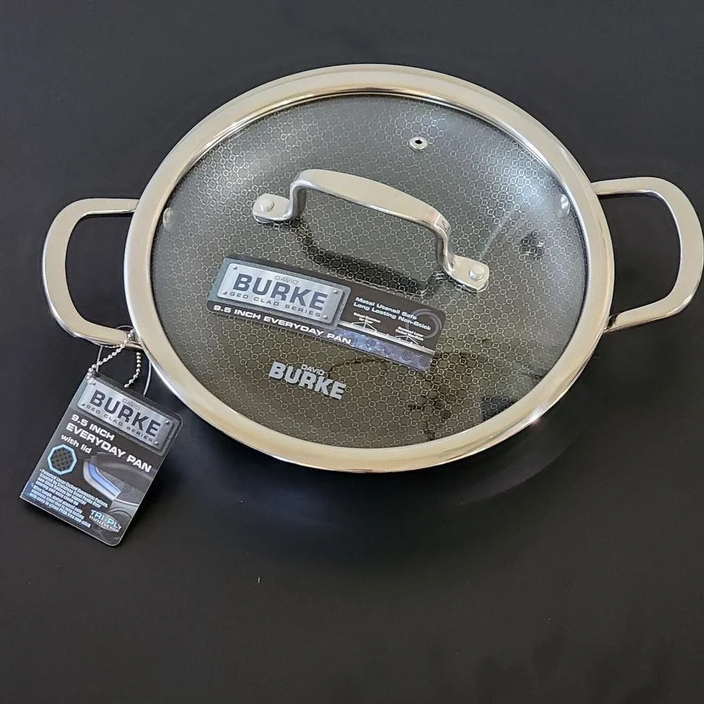 David Burke Geo Clad 9.5in Tri-Ply Stainless Steel Frying Pan With Lid Cookware